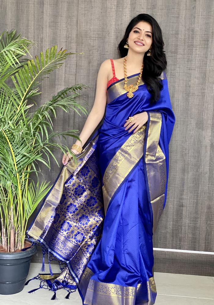 ROYAL BLUE ZigZeg SMOOTH SILK SAREE ...